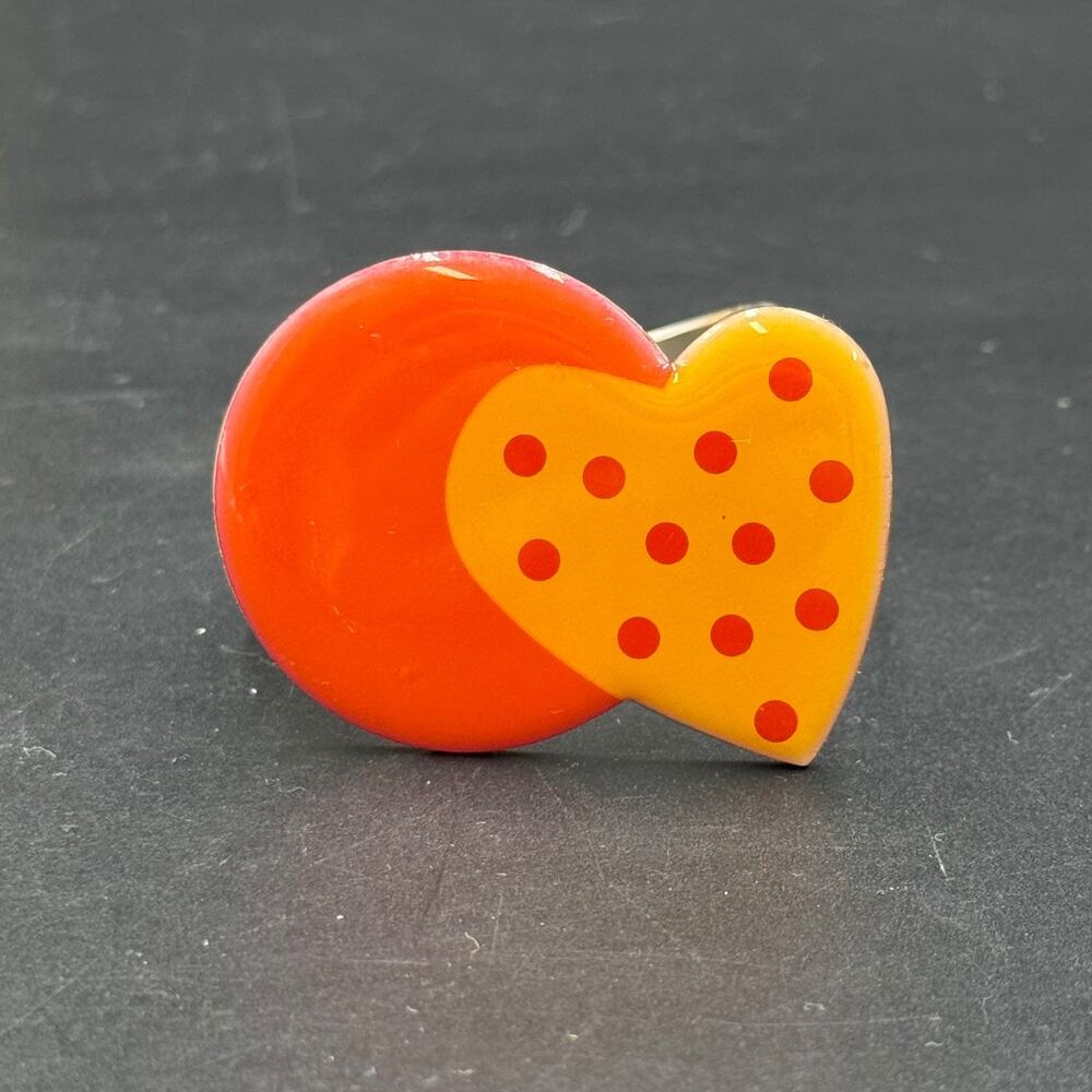 Vintage Enamel Heart Overlap Extra Large Ring Silver Tone